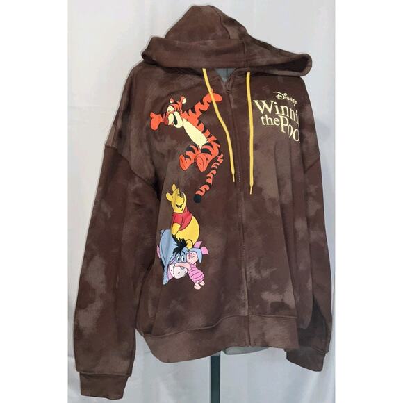 Disney Winnie The Pooh Zip Up Hoodie Womens Juniors Brown XXL Tigger Eeyore - Picture 1 of 9